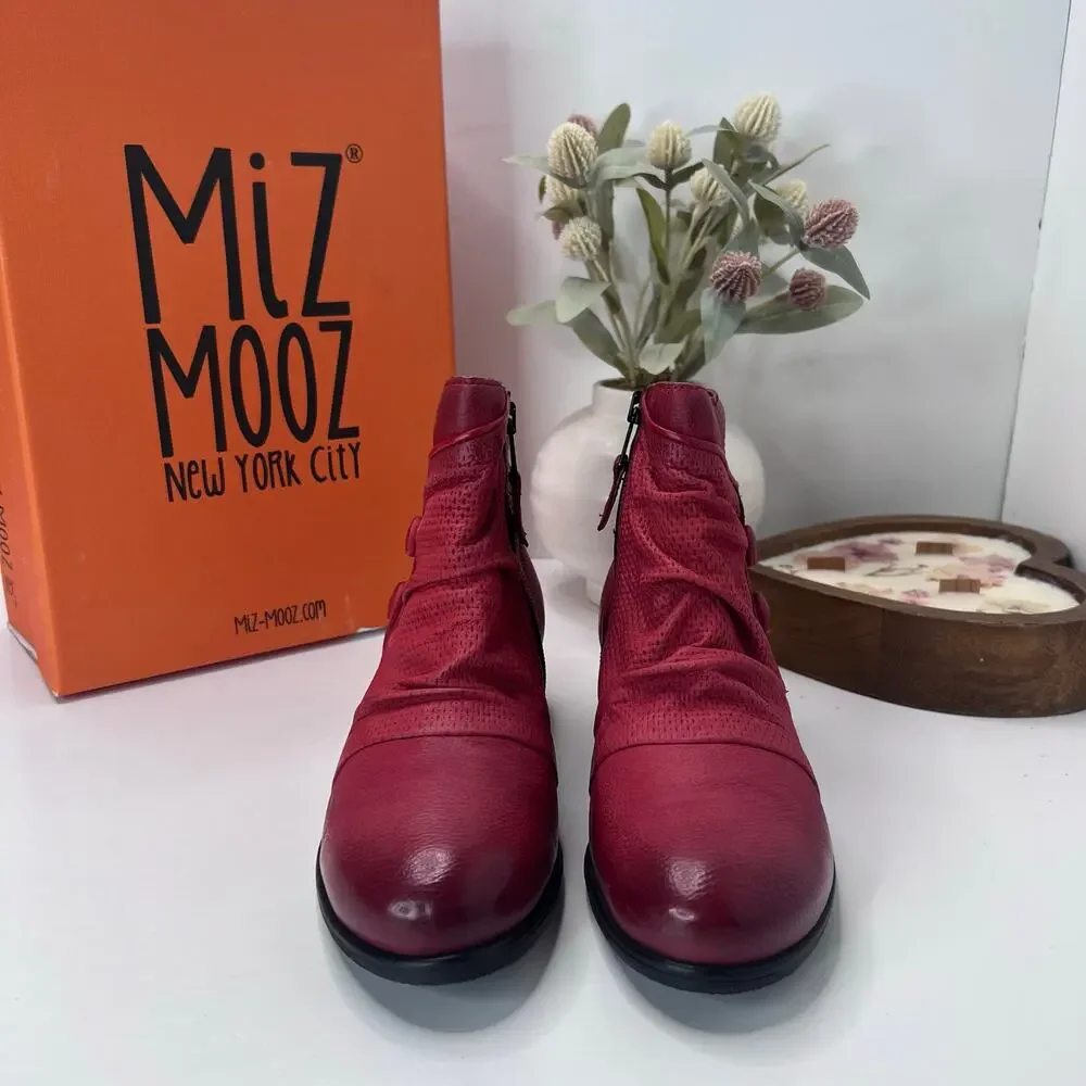 Miz Mooz Sallie Wide Leather Side Zip Ankle Boot Scarlet Women's 5.5/EU36 NWB